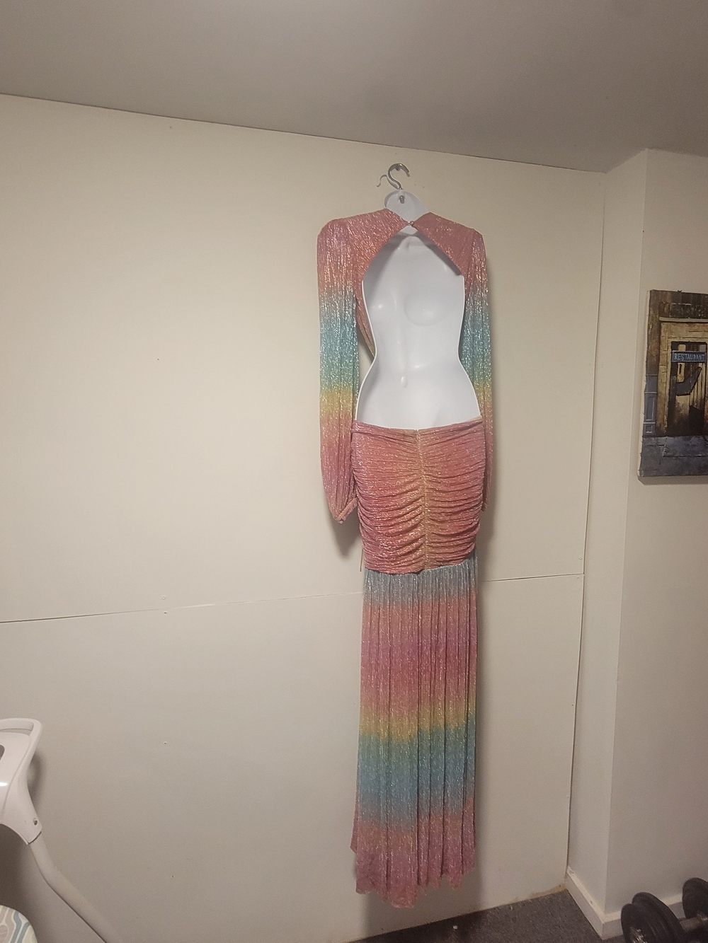 PatBO Pastel Rainbow Metallic Maxi Dress - Pink, Blue, Yellow, Green - Picture 3 of 4
